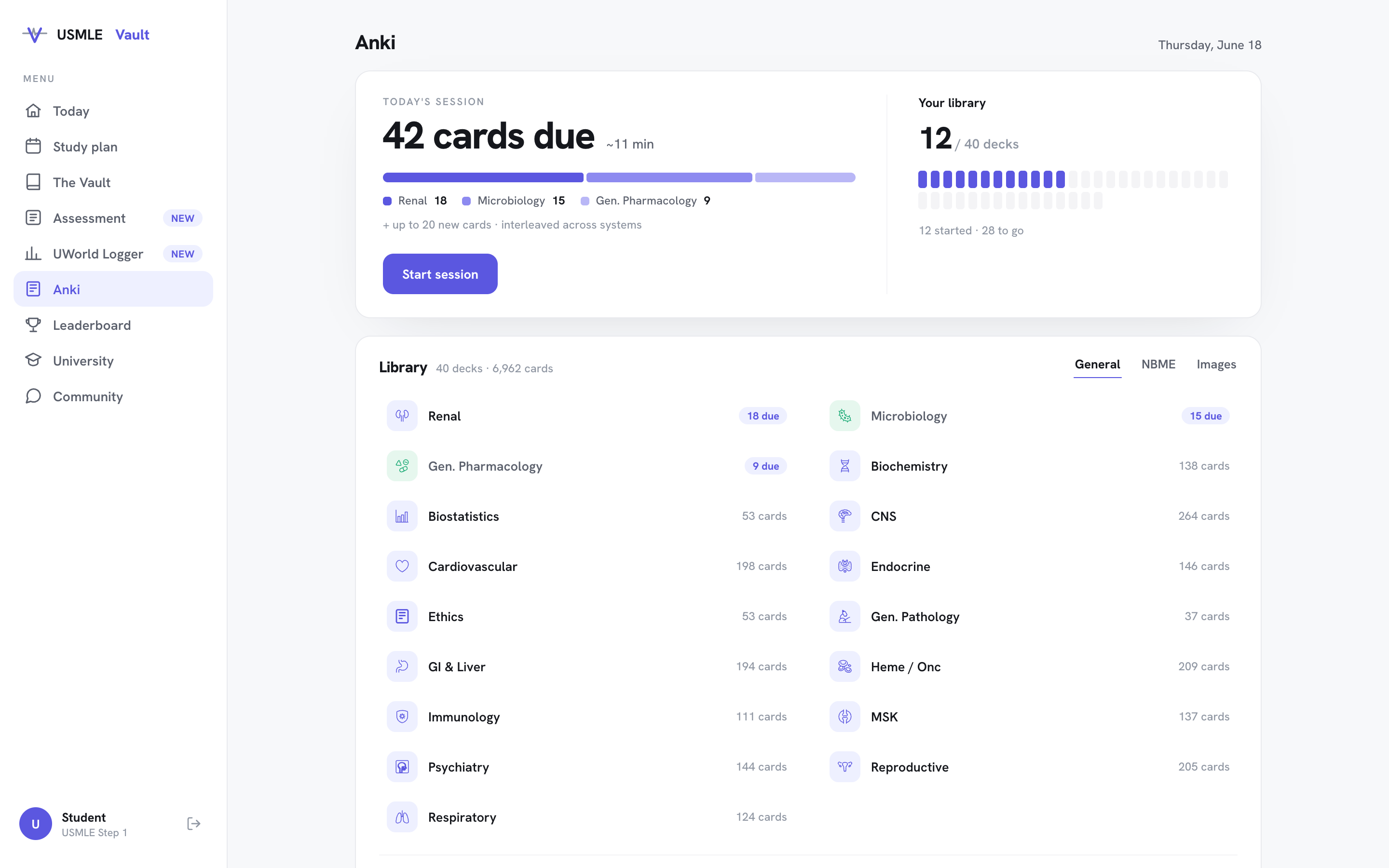 USMLE Vault Anki home, before and after the redesign (after)