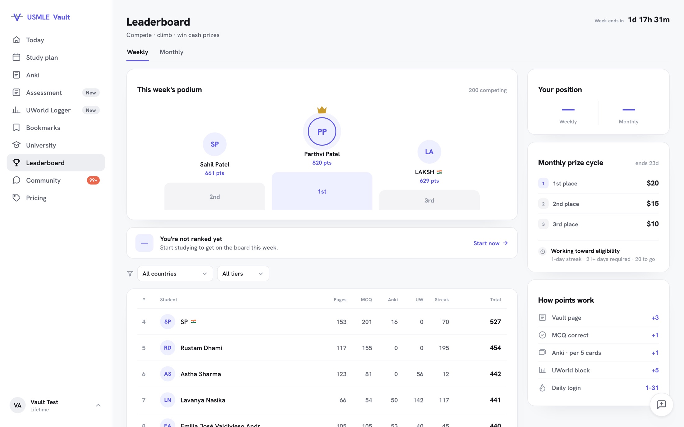 USMLE Vault leaderboard, before and after the redesign (after)